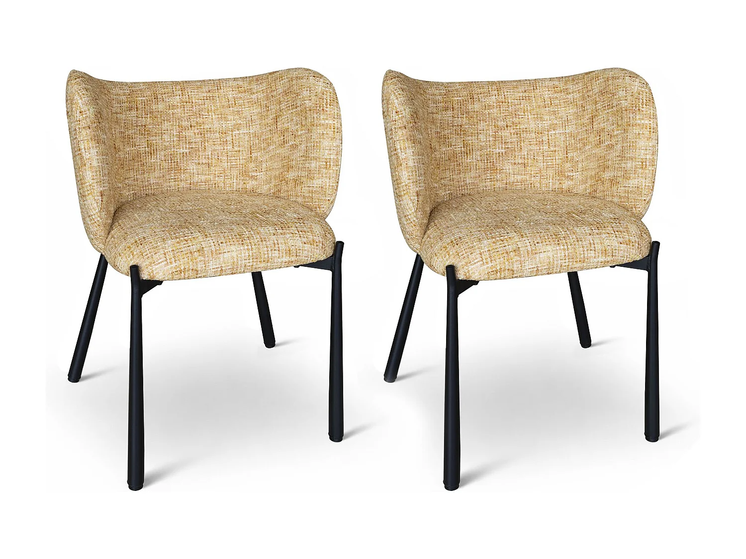 Now's Home - Lot 2 Fauteuils De Table Métal Noir Tissu Tweed Ocre58x54.5x76.5cm Suzan