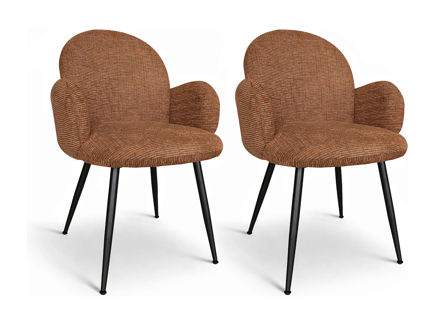 Now's Home - Lot 2 Fauteuil De Table Métal Noir Tissu Tweed Terracotta  Ginette