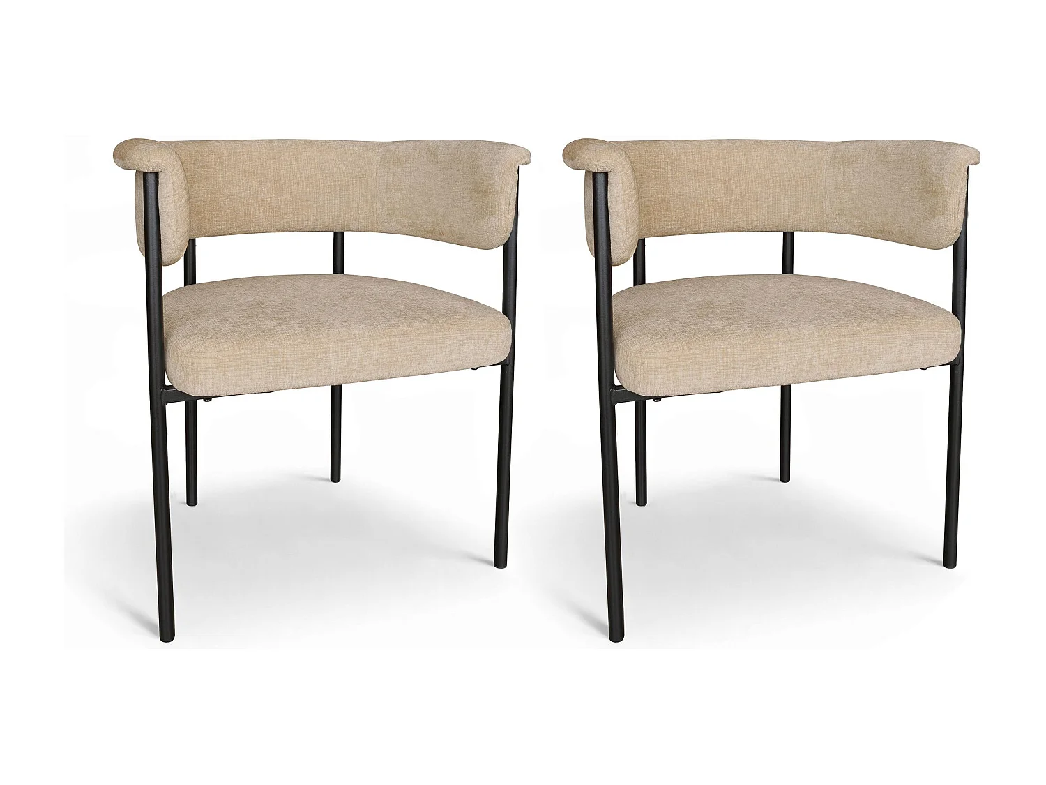 Now's Home - Lot 2 Fauteuils Table Métal Noir/tissu Beige 61x52x70cm Colette