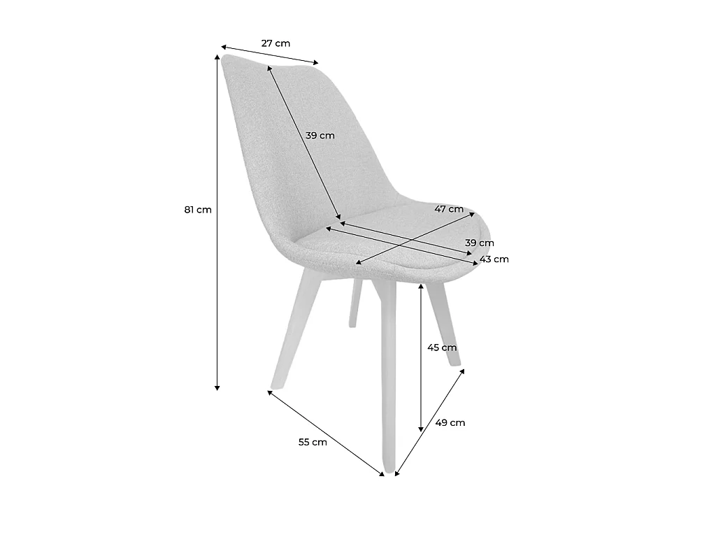Set 4 sedie scandinave in legno di faggio e tessuto Grigio chiaro - 49x55x81 cm