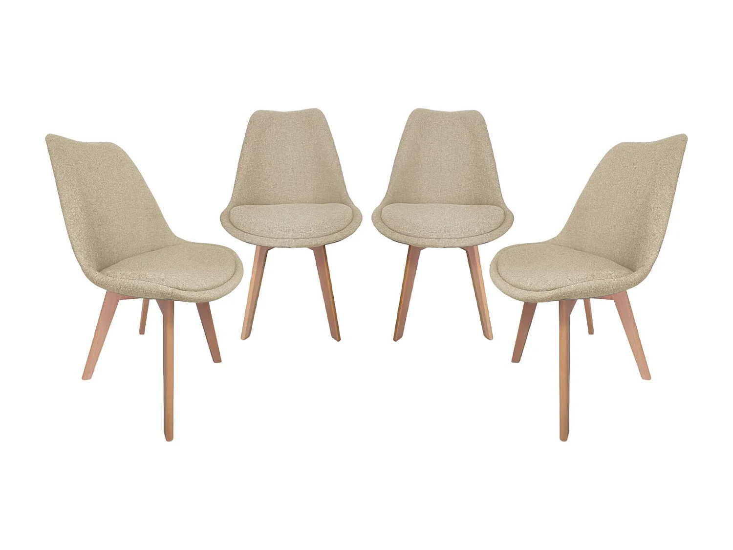 Set di 4 sedie scandinave in legno di faggio e tessuto semplice, talpa