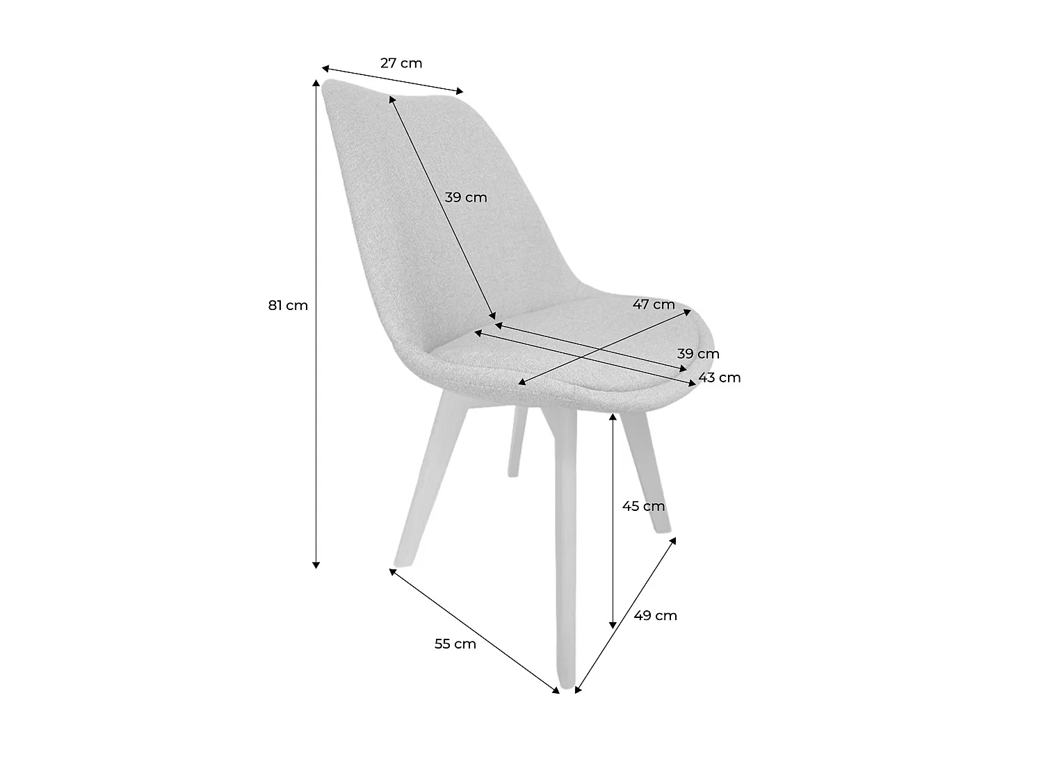 Lot de 4 chaises scandinaves revêtement tissu taupe. pieds bois de hêtre - Nils