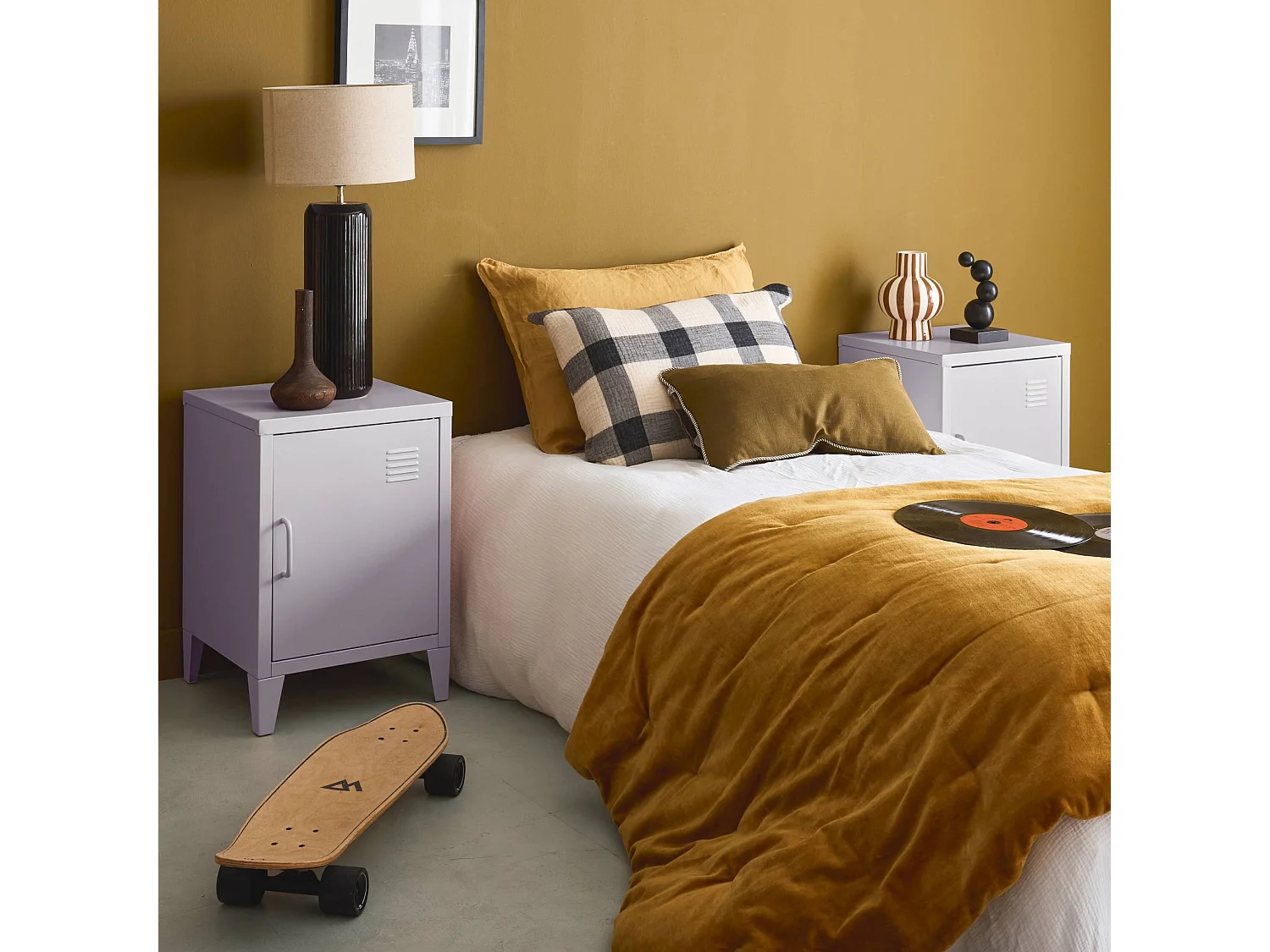 Set 2 comodini industriali, 1 anta, lilas