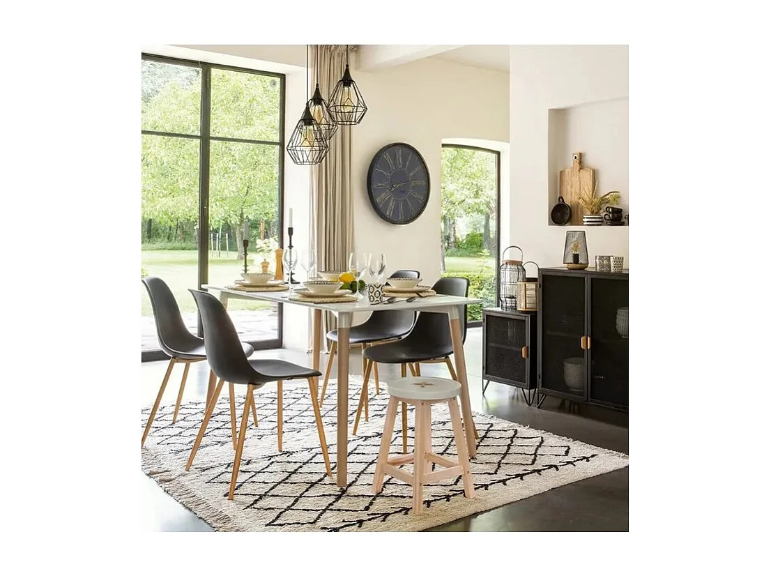 Lot de 6 chaises de salle à manger avec des pieds effet bois, couleur noir - Longueur 46 x Profondeur 55 x Hauteur 86 cm