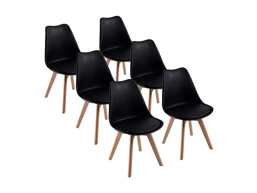 Lot de 6 chaises de salle à manger avec des pieds effet bois, couleur noir - Longueur 46 x Profondeur 55 x Hauteur 86 cm