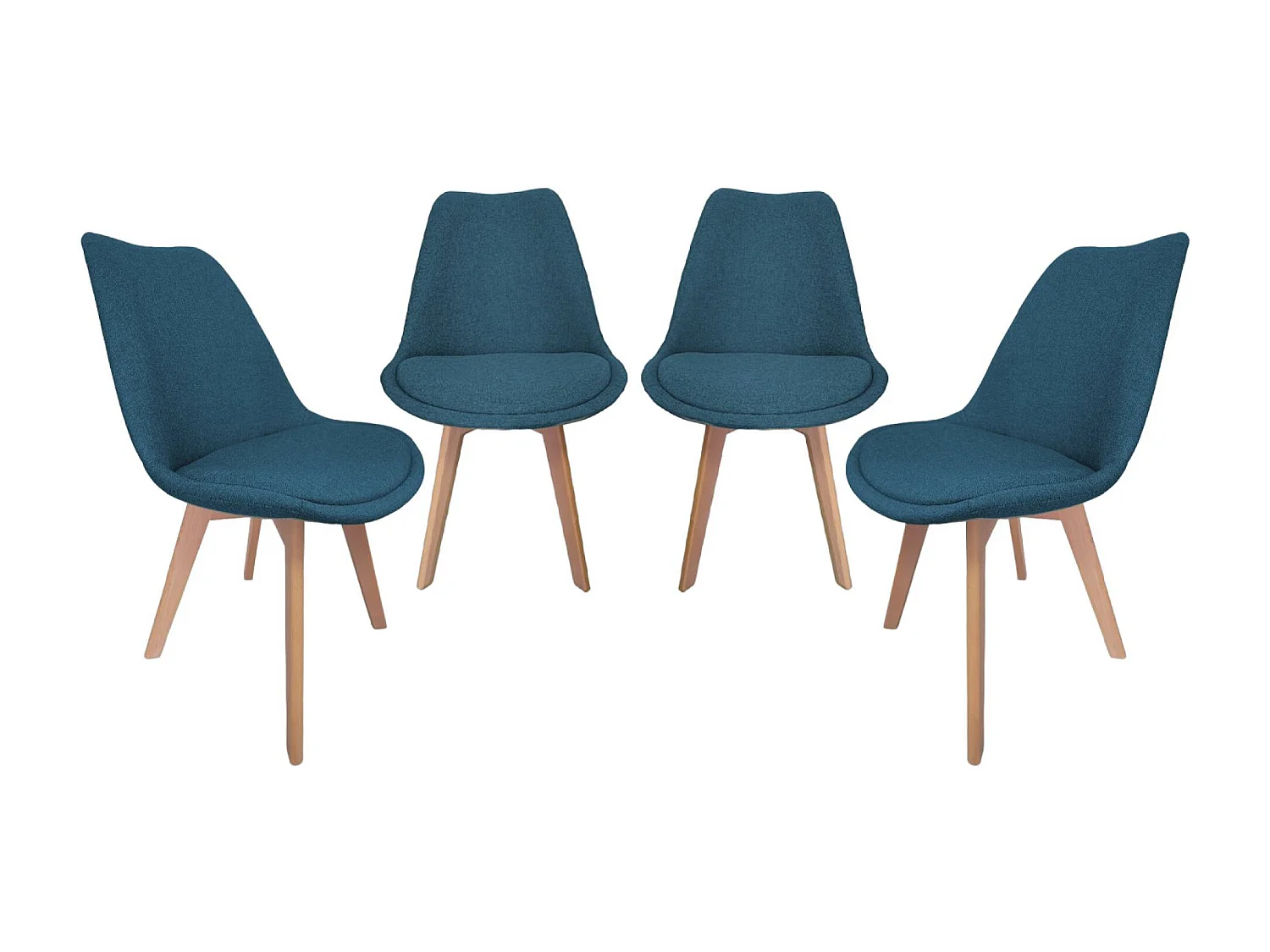 Silla escandinava de madera de haya y tela simple, set de 4 azul