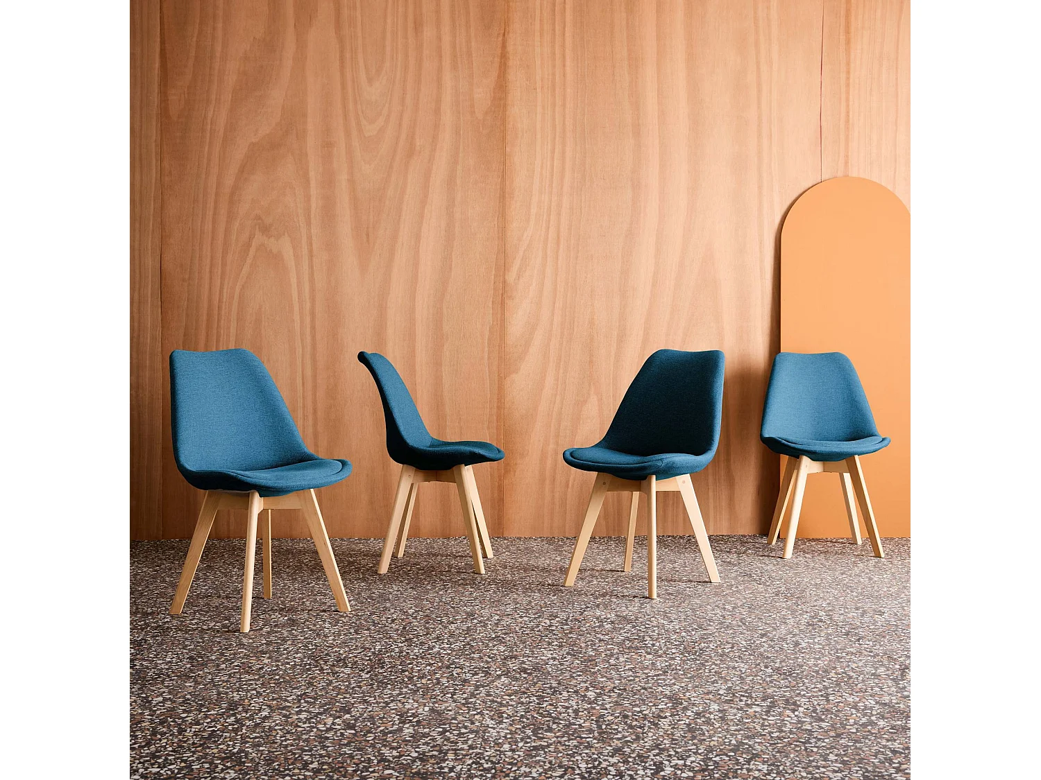 Silla escandinava de madera de haya y tela simple, set de 4 azul