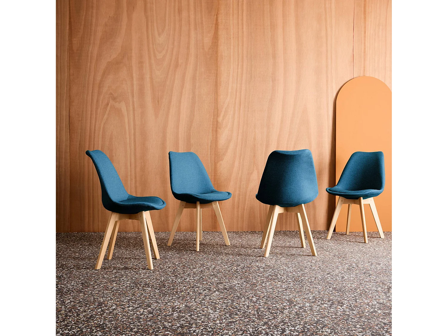 Silla escandinava de madera de haya y tela simple, set de 4 azul