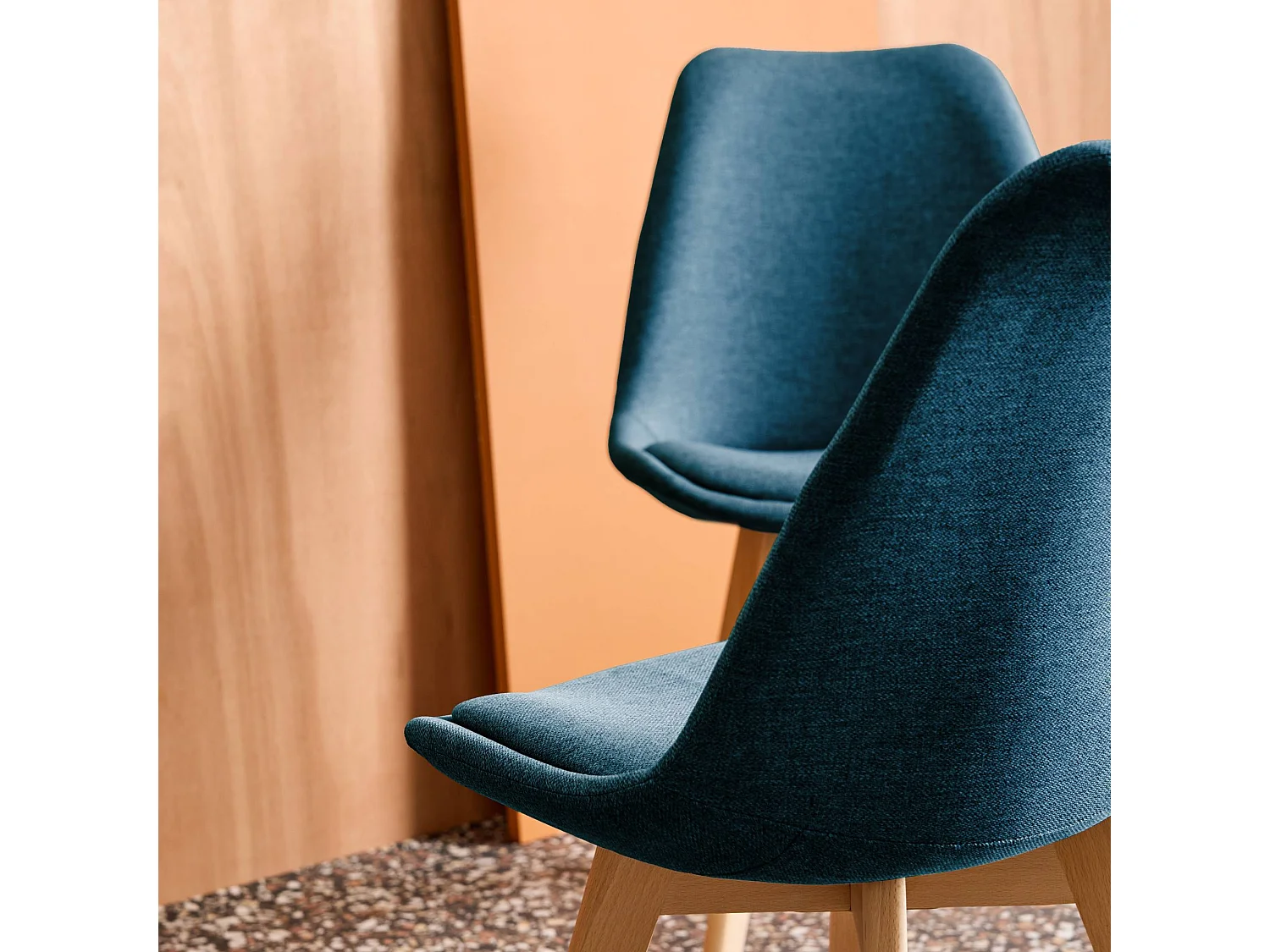 Silla escandinava de madera de haya y tela simple, set de 4 azul