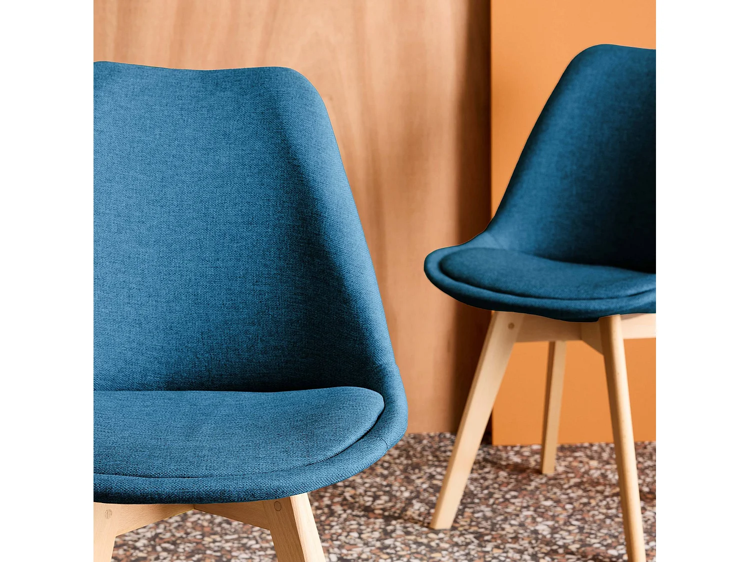 Silla escandinava de madera de haya y tela simple, set de 4 azul