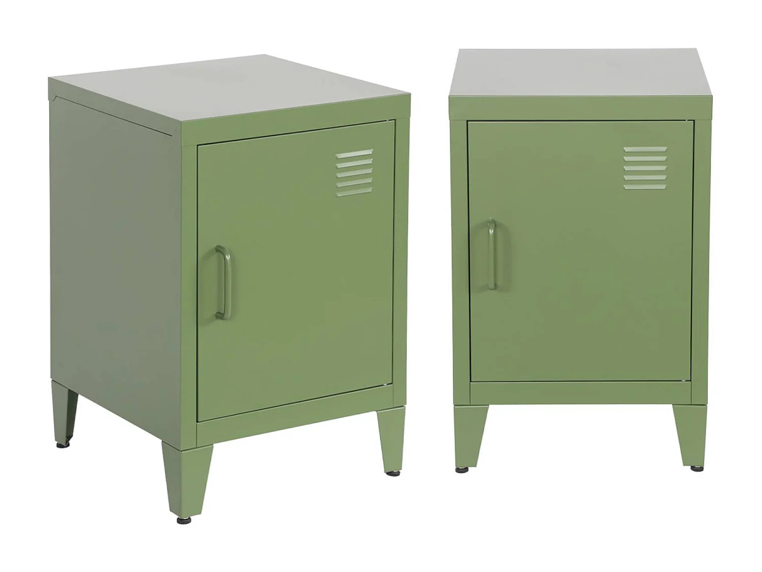 Set 2 comodini industriali, 1 anta, verde kaki