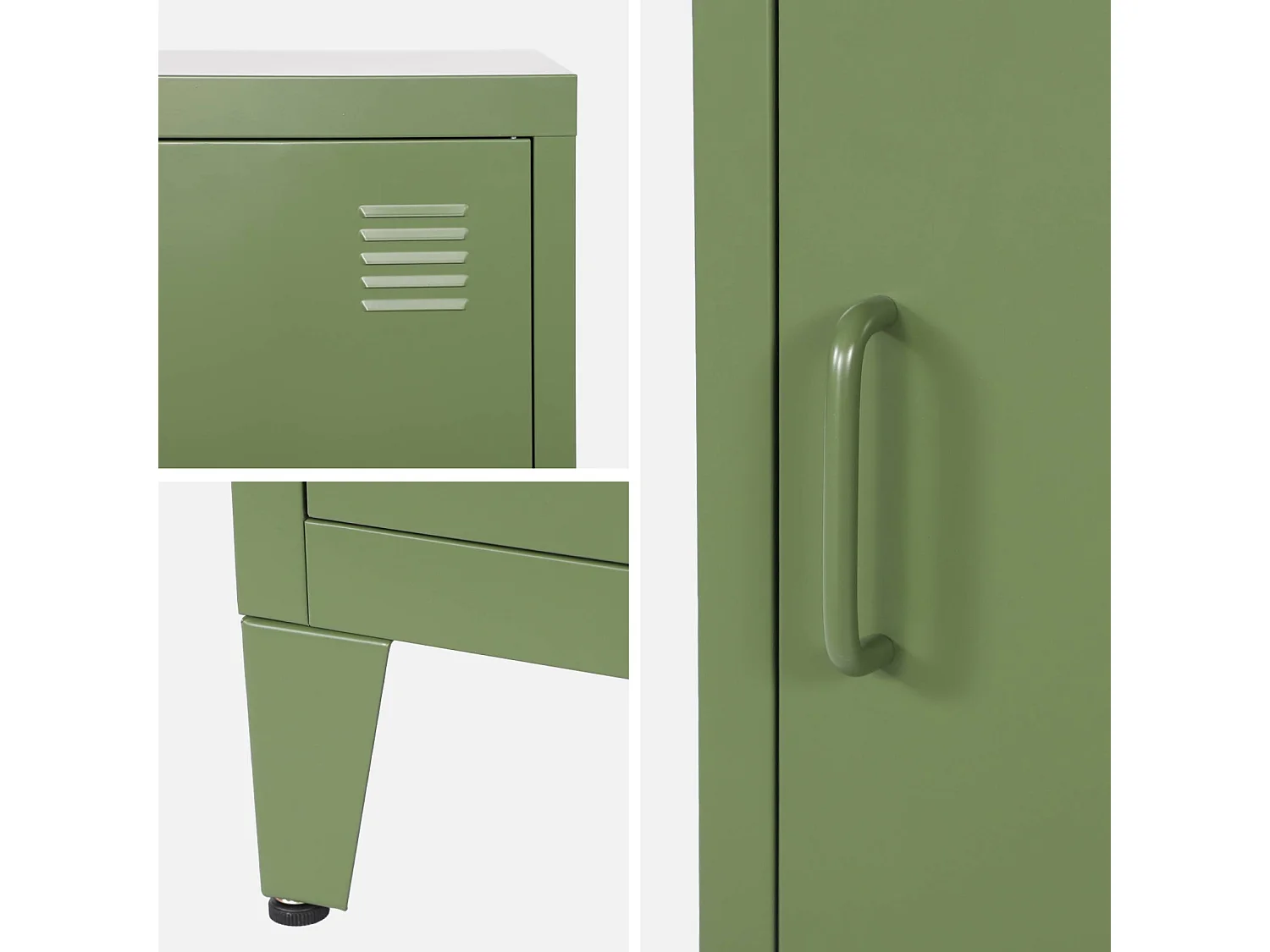 Set 2 comodini industriali, 1 anta, verde kaki