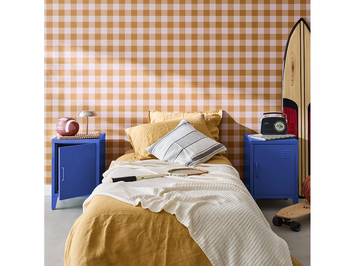 Set 2 comodini industriali, 1 anta, blu