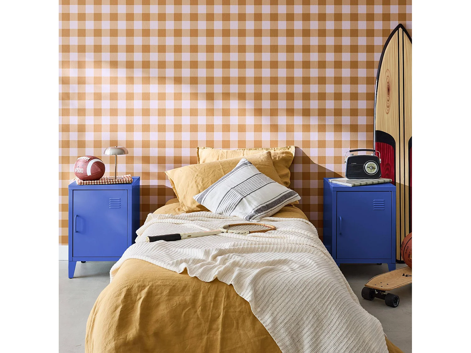 Set 2 comodini industriali, 1 anta, blu