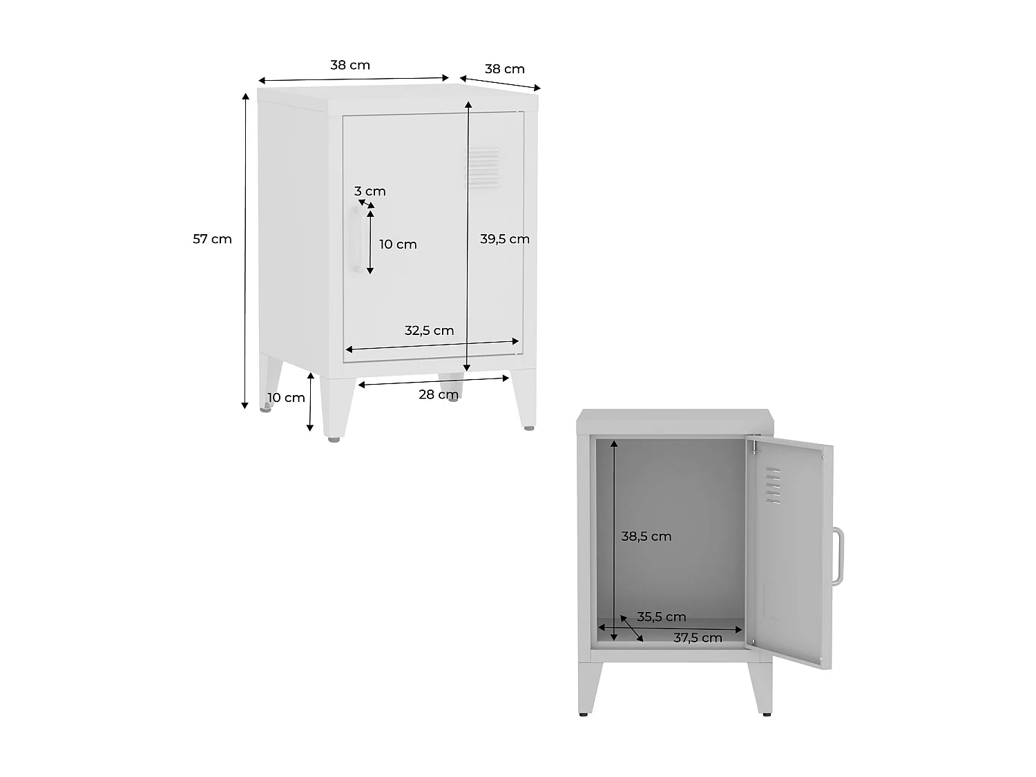 Set 2 comodini industriali, 1 anta, blu