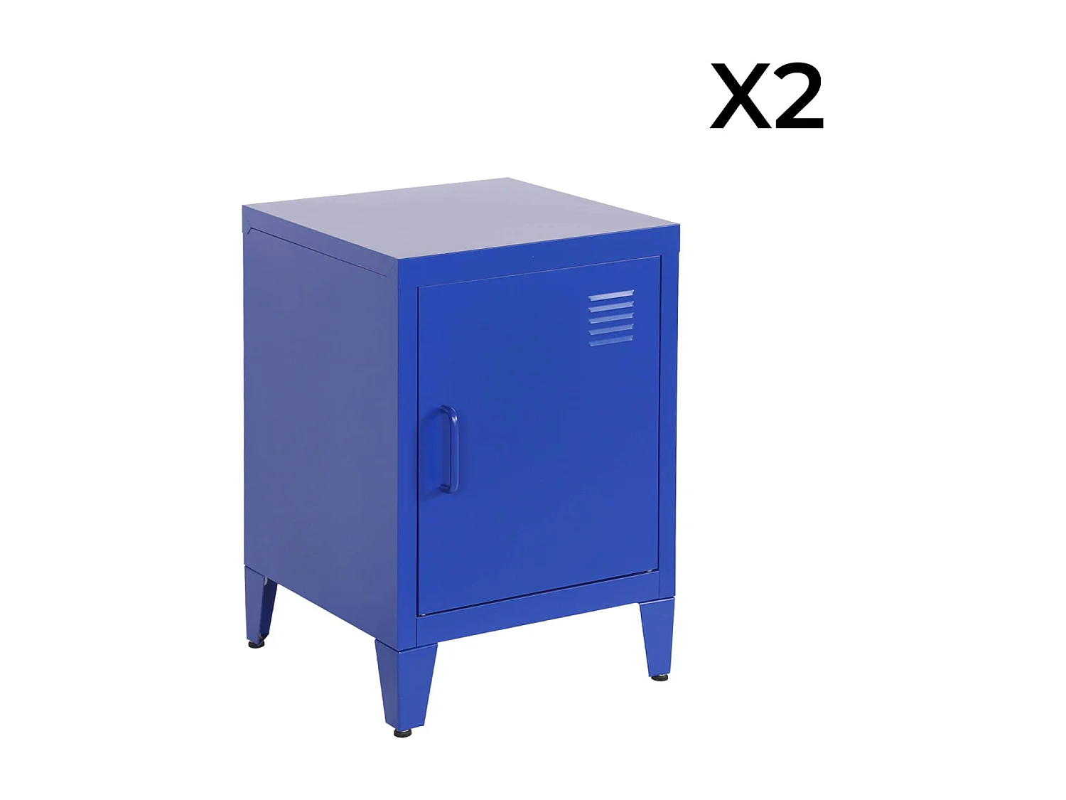 Set 2 comodini industriali, 1 anta, blu