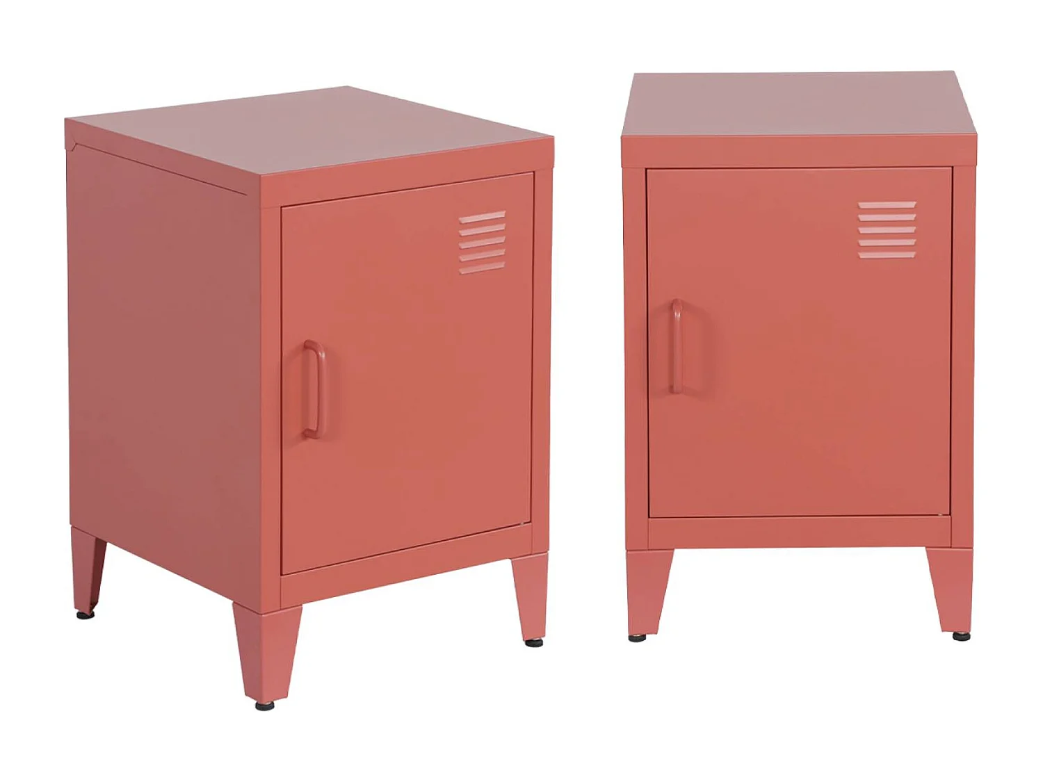 Set 2 comodini industriali, 1 anta, terracotta