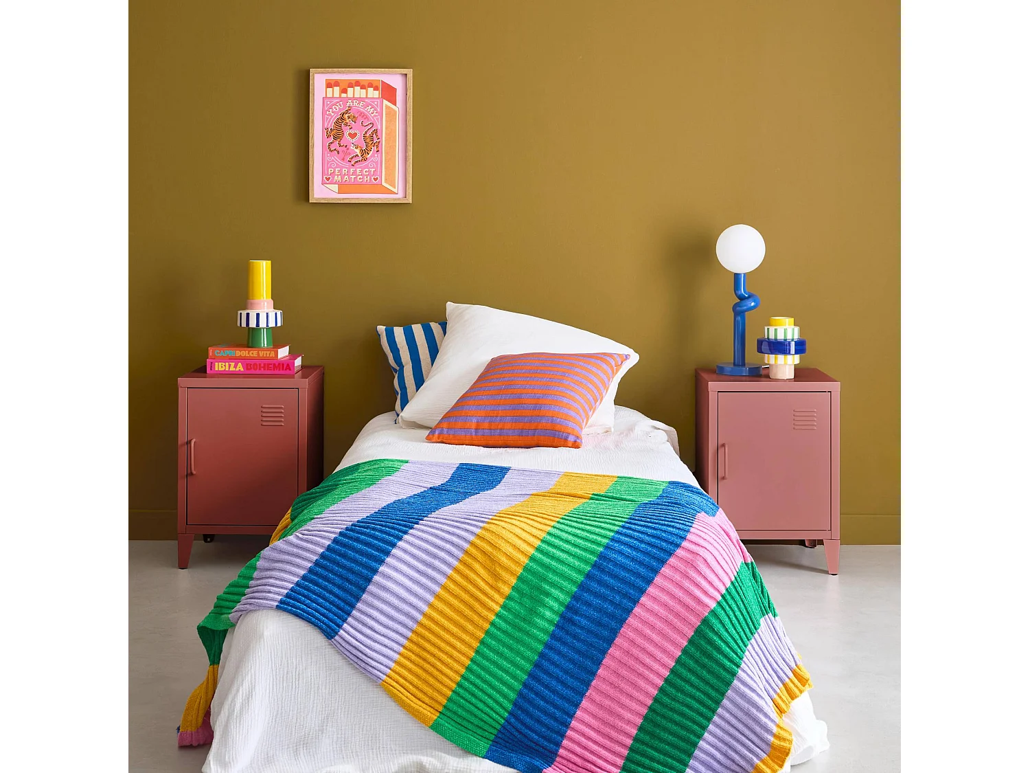 Set 2 comodini industriali, 1 anta, terracotta