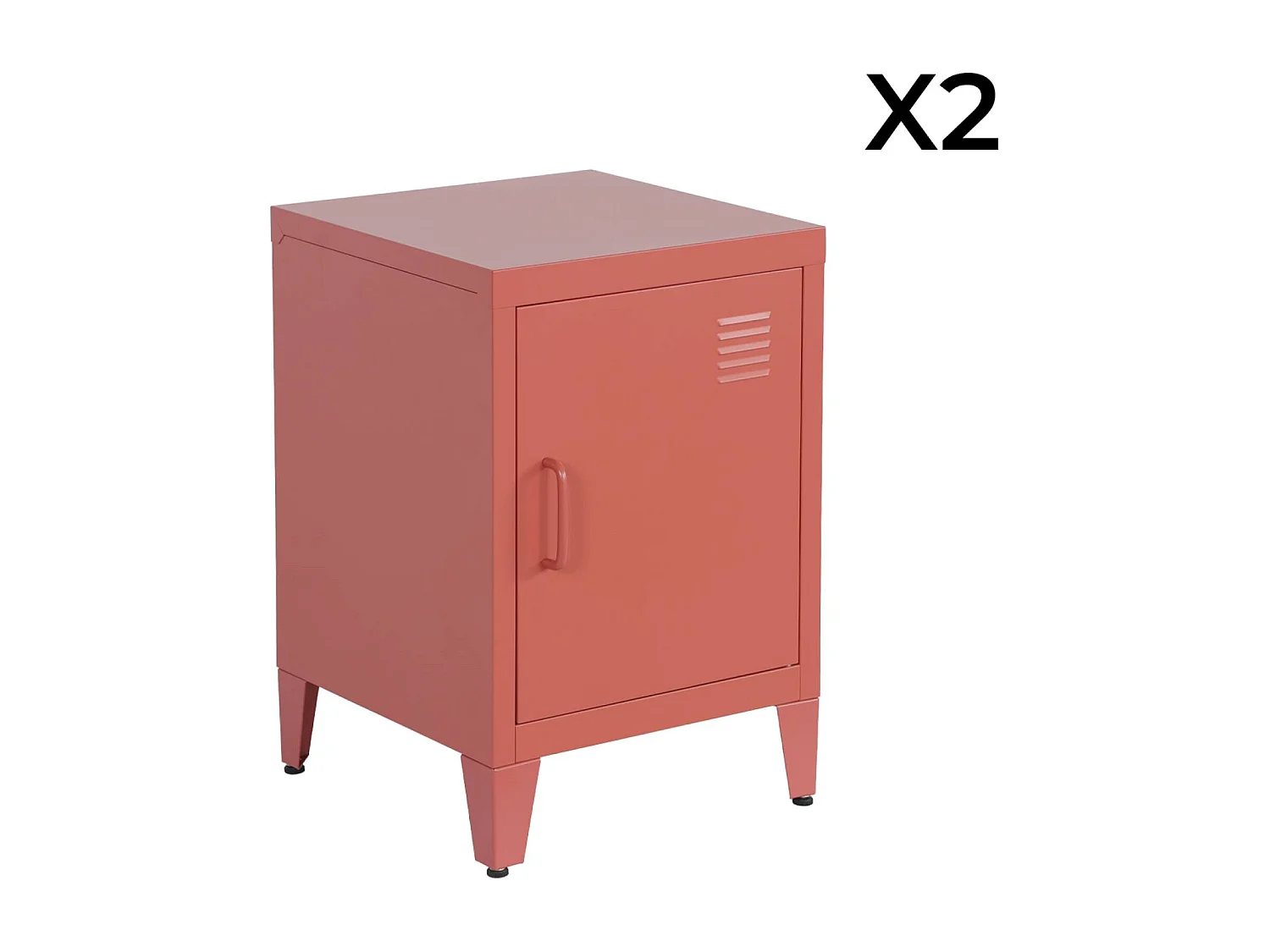 Set 2 comodini industriali, 1 anta, terracotta