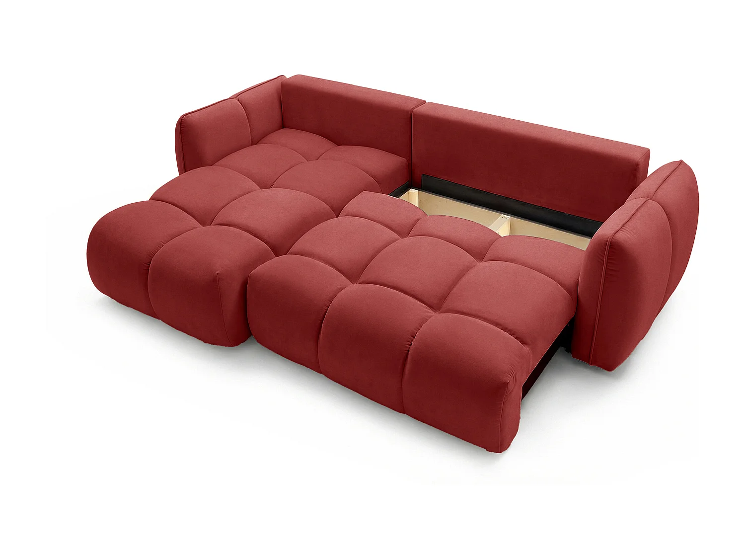 Ecksofa BELVEO mit Schlaffunktion und Bettkasten L-Form Ausrichtung Links Stoff Bluvel 59