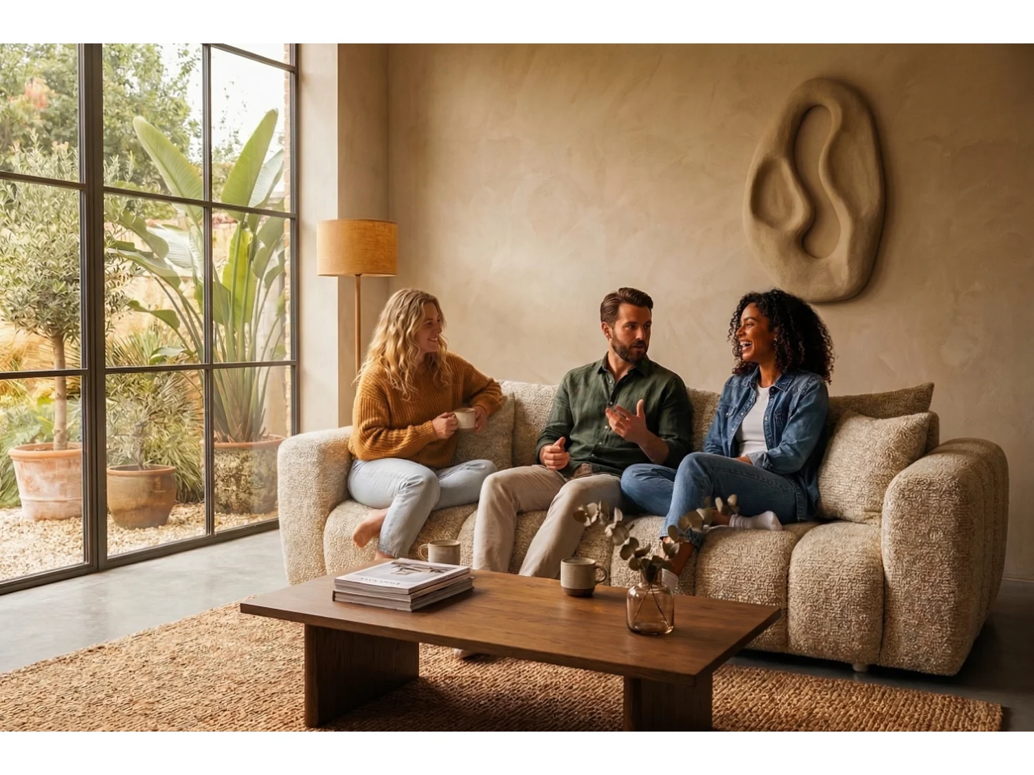 Schlafsofa COSMO LUXURY 240cm – Premium HR-Schaum – Strukturstoff Puente 03 Cremeweiß