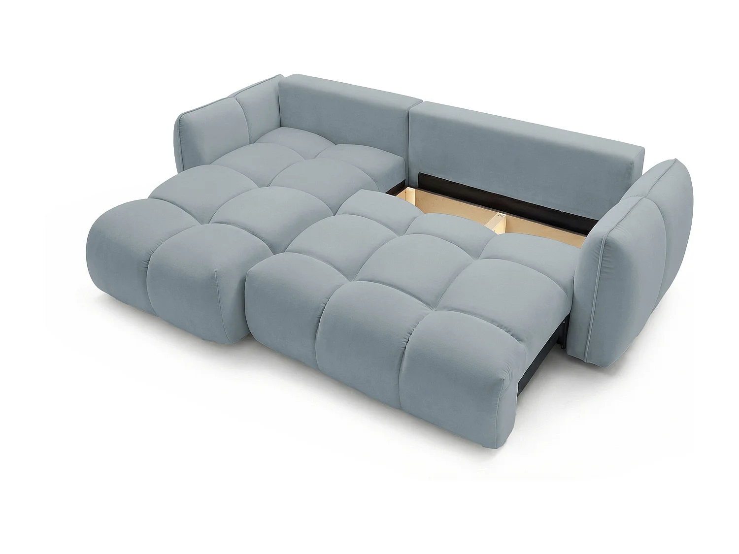Ecksofa BELVEO mit Schlaffunktion und Bettkasten L-Form Ausrichtung Links Stoff  Bluvel 06