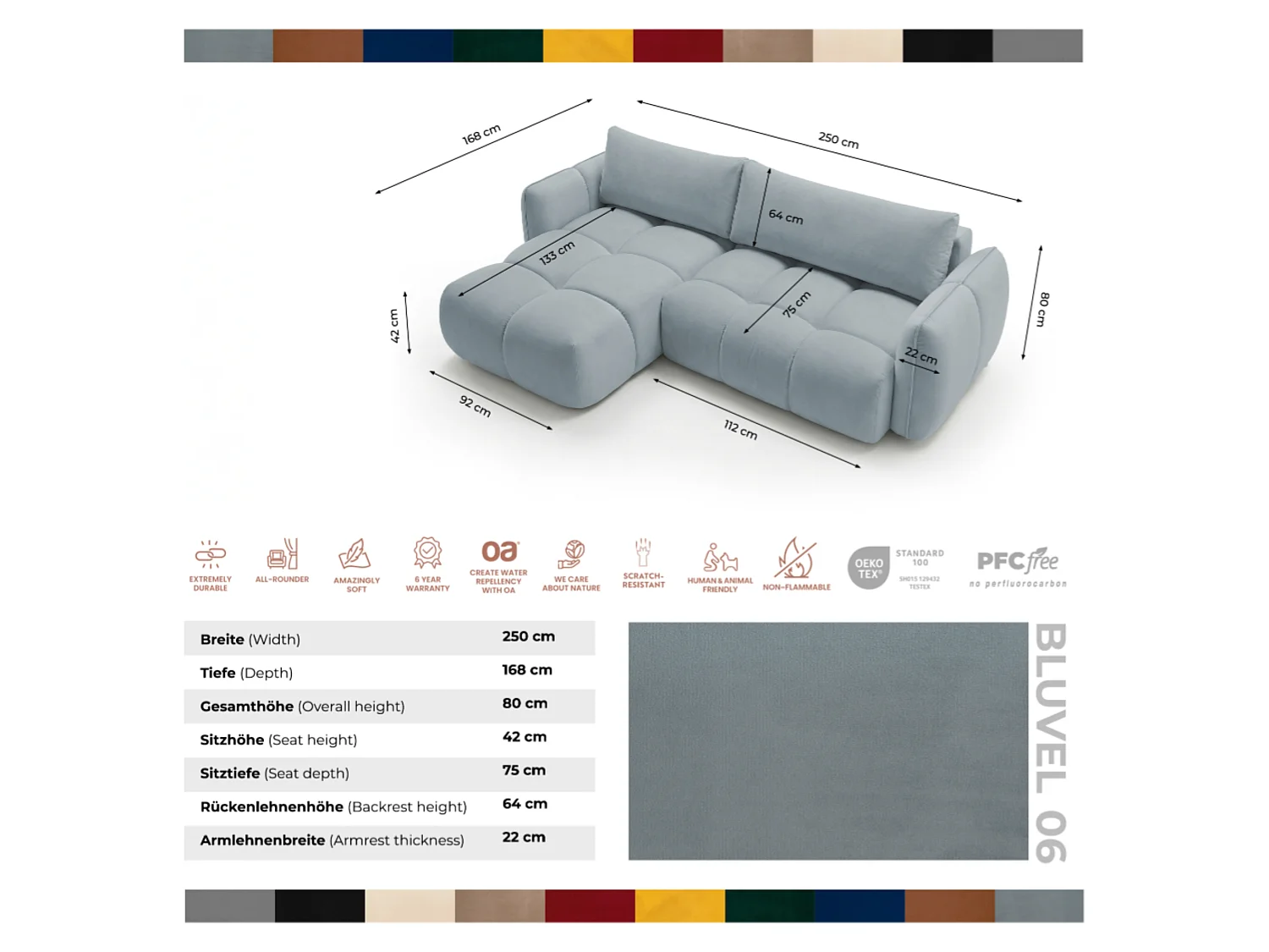 Moderne L-Vorm Fluwelen Grijze Slaapbank met Opbergruimte - BELVEO 250 cm