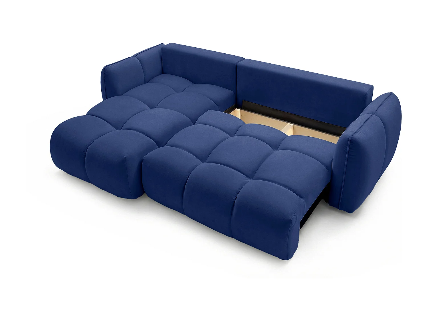 Ecksofa BELVEO mit Schlaffunktion und Bettkasten L-Form Ausrichtung Links Stoff Bluvel 86