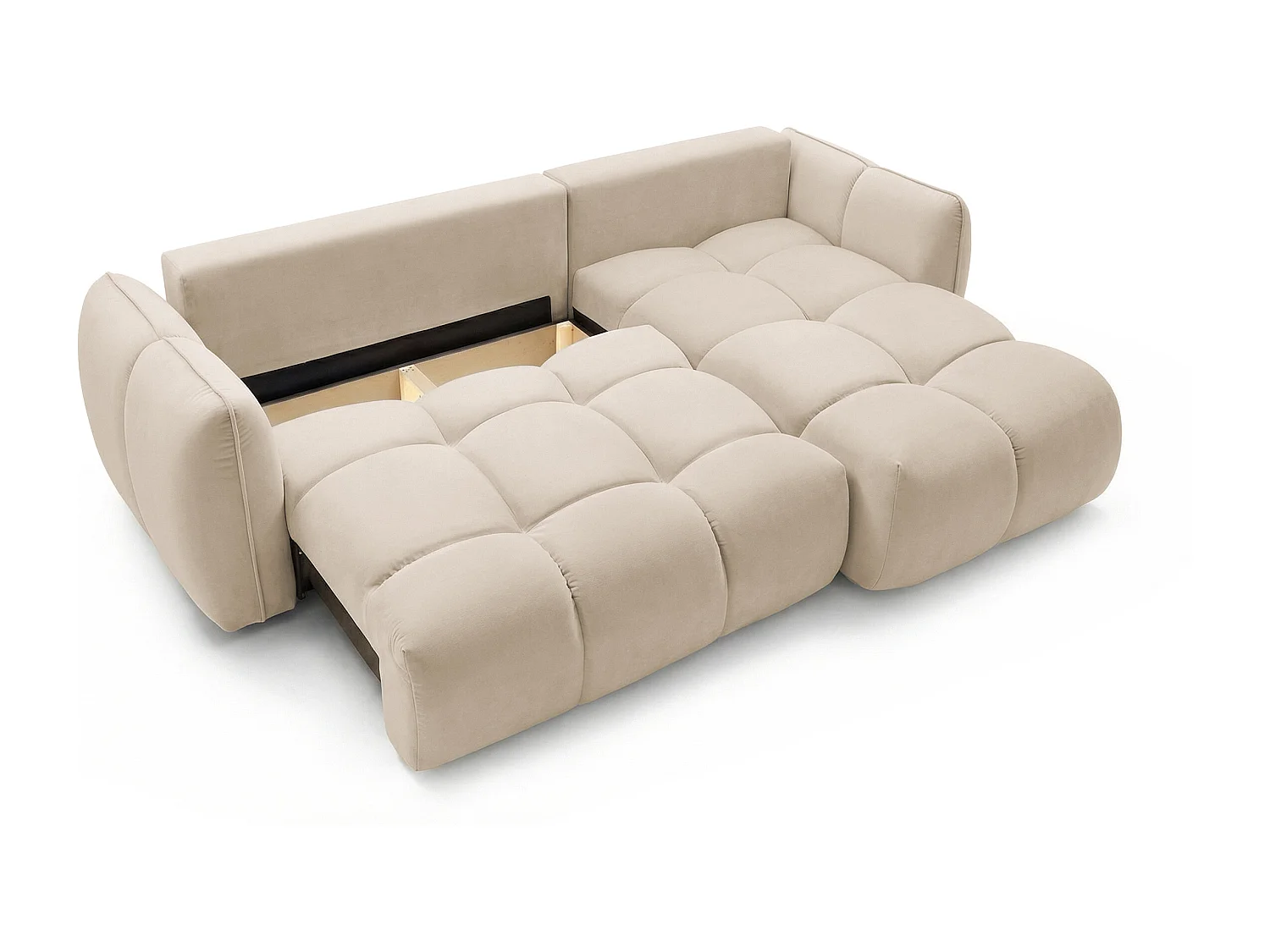 Ecksofa BELVEO mit Schlaffunktion und Bettkasten L-Form Ausrichtung Rechts Stoff Bluvel 22