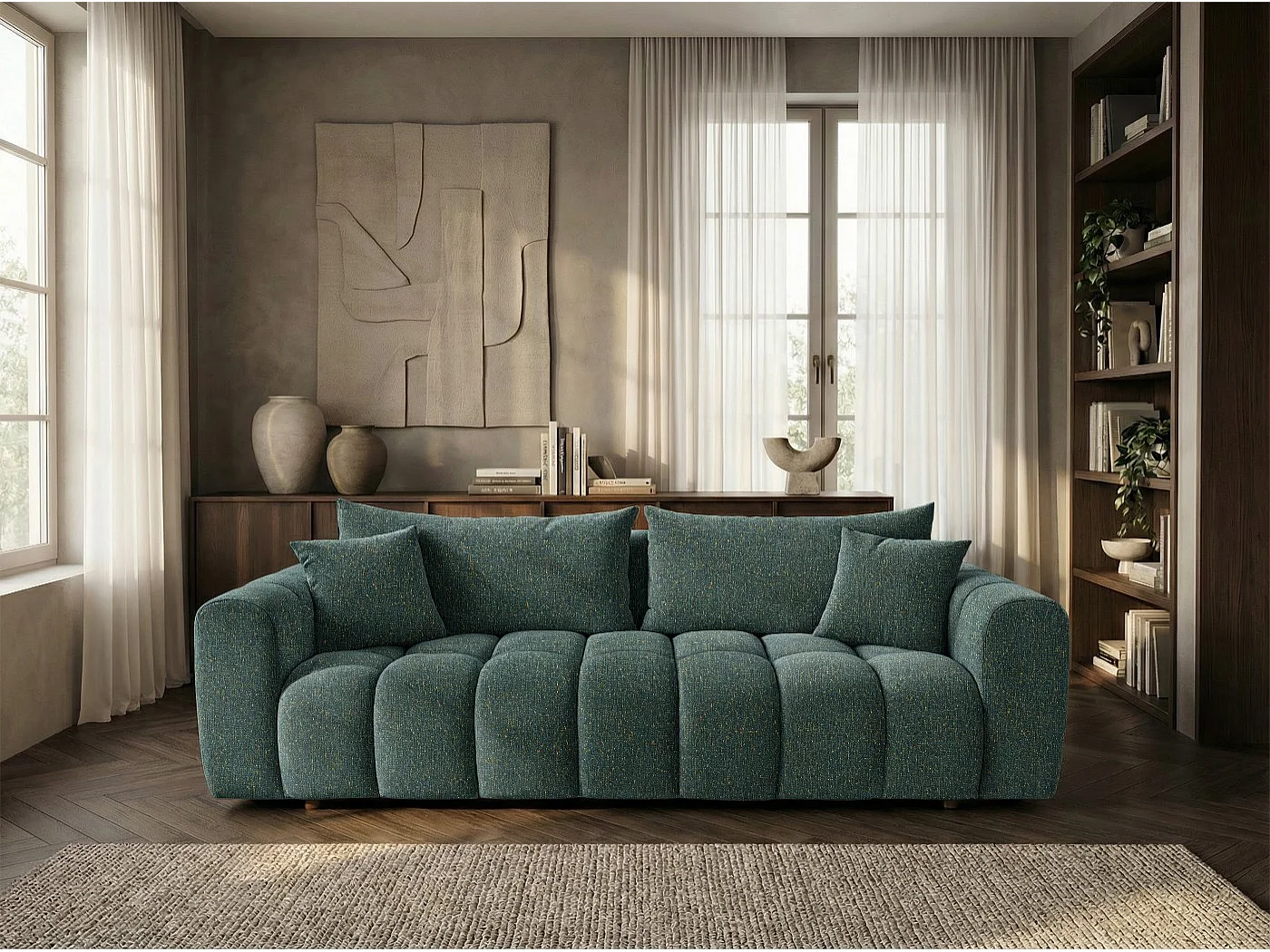 Schlafsofa COSMO LUXURY 240cm – Premium HR-Schaum – Strukturstoff Puente 37 Dunkelgrün