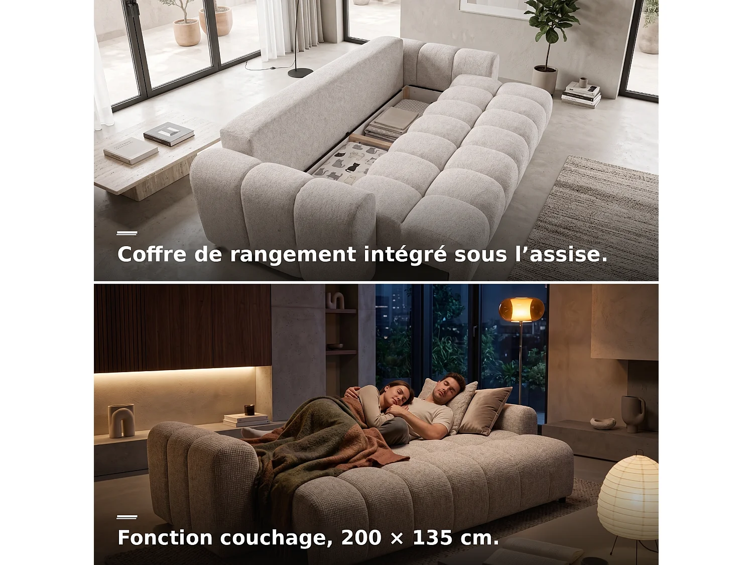 Canapé convertible 3 places en tissu vert COSMO