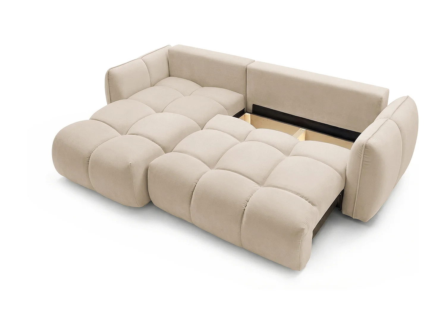 Ecksofa BELVEO mit Schlaffunktion und Bettkasten L-Form Ausrichtung Links Stoff Bluvel 22
