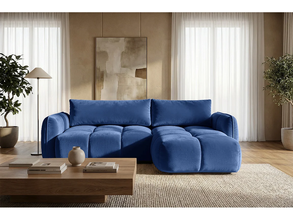 Ecksofa BELVEO mit Schlaffunktion und Bettkasten L-Form Ausrichtung Rechts Stoff Bluvel 86