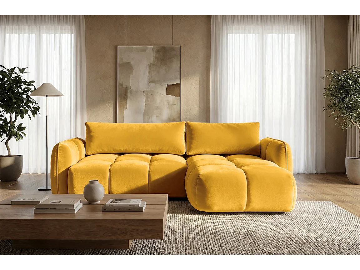 Ecksofa BELVEO mit Schlaffunktion und Bettkasten L-Form Ausrichtung Rechts Stoff Bluvel 68