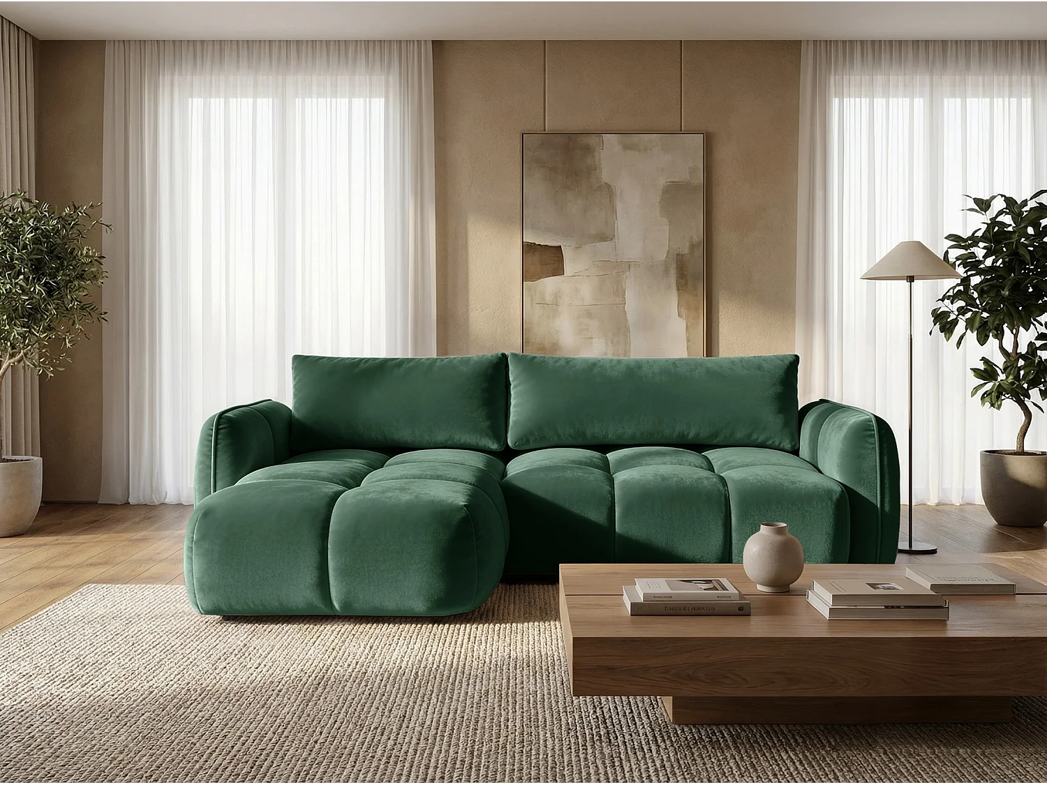 Ecksofa BELVEO mit Schlaffunktion und Bettkasten L-Form Ausrichtung Links Stoff Bluvel 78