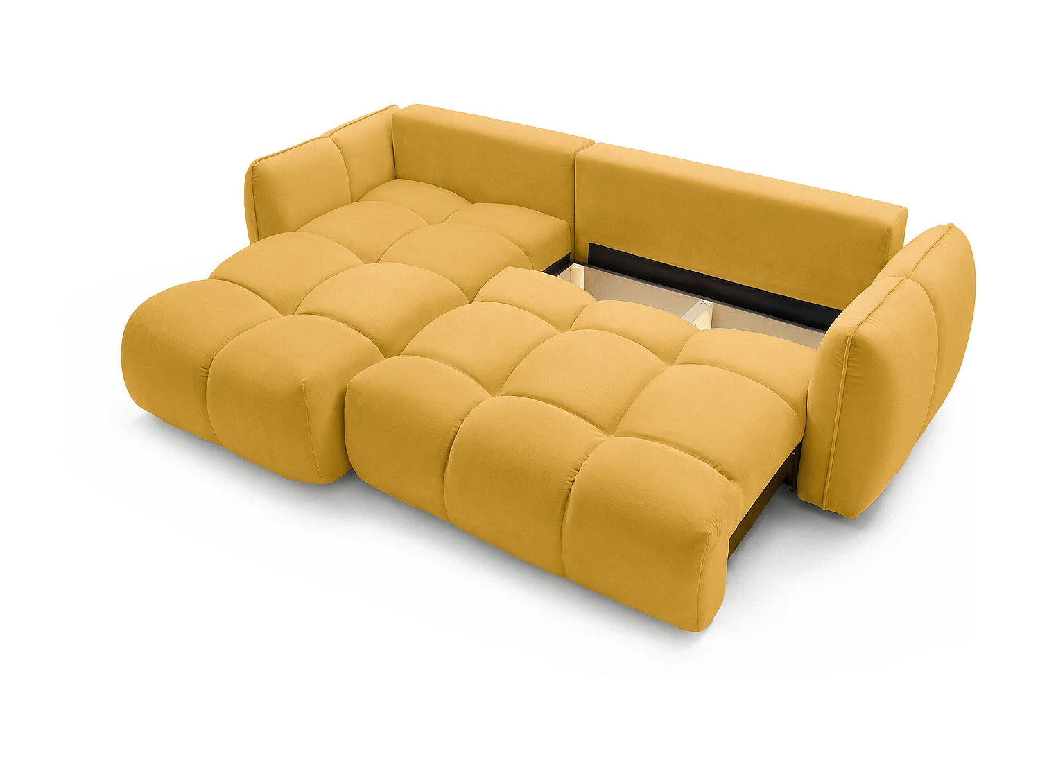 Ecksofa BELVEO mit Schlaffunktion und Bettkasten L-Form Ausrichtung Links Stoff Bluvel 68
