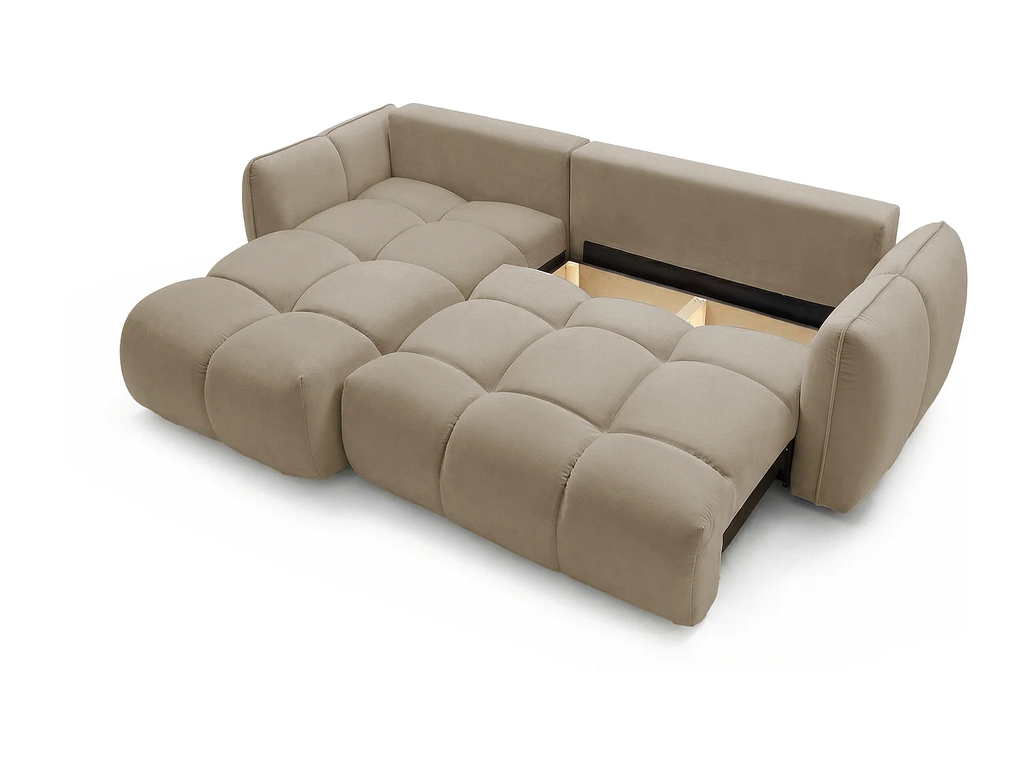 Ecksofa BELVEO mit Schlaffunktion und Bettkasten L-Form Ausrichtung Links Stoff Bluvel 28
