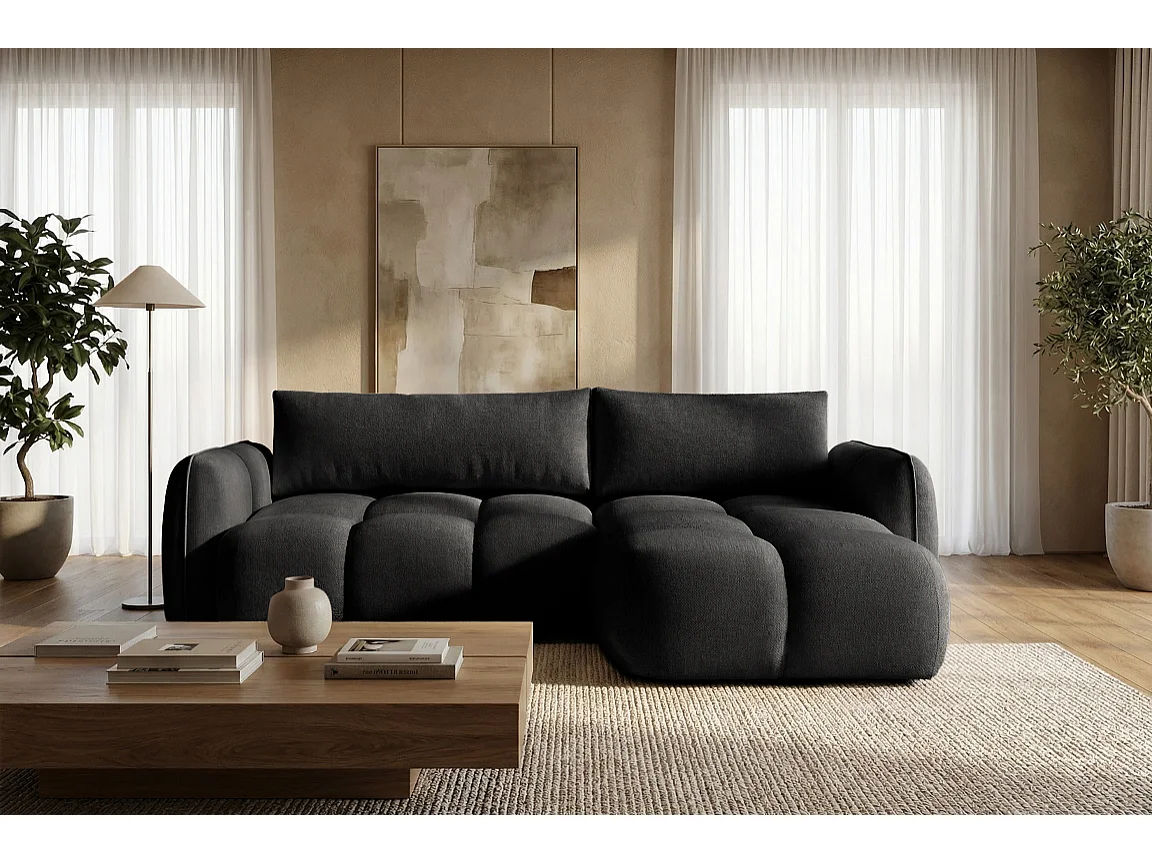 Ecksofa BELVEO mit Schlaffunktion und Bettkasten L-Form Ausrichtung Rechts Stoff Bluvel 19