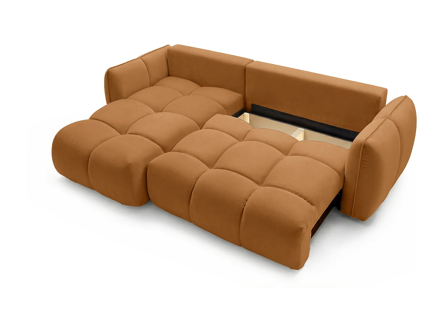 Ecksofa BELVEO mit Schlaffunktion und Bettkasten L-Form Ausrichtung Rechts Stoff Bluvel 4215