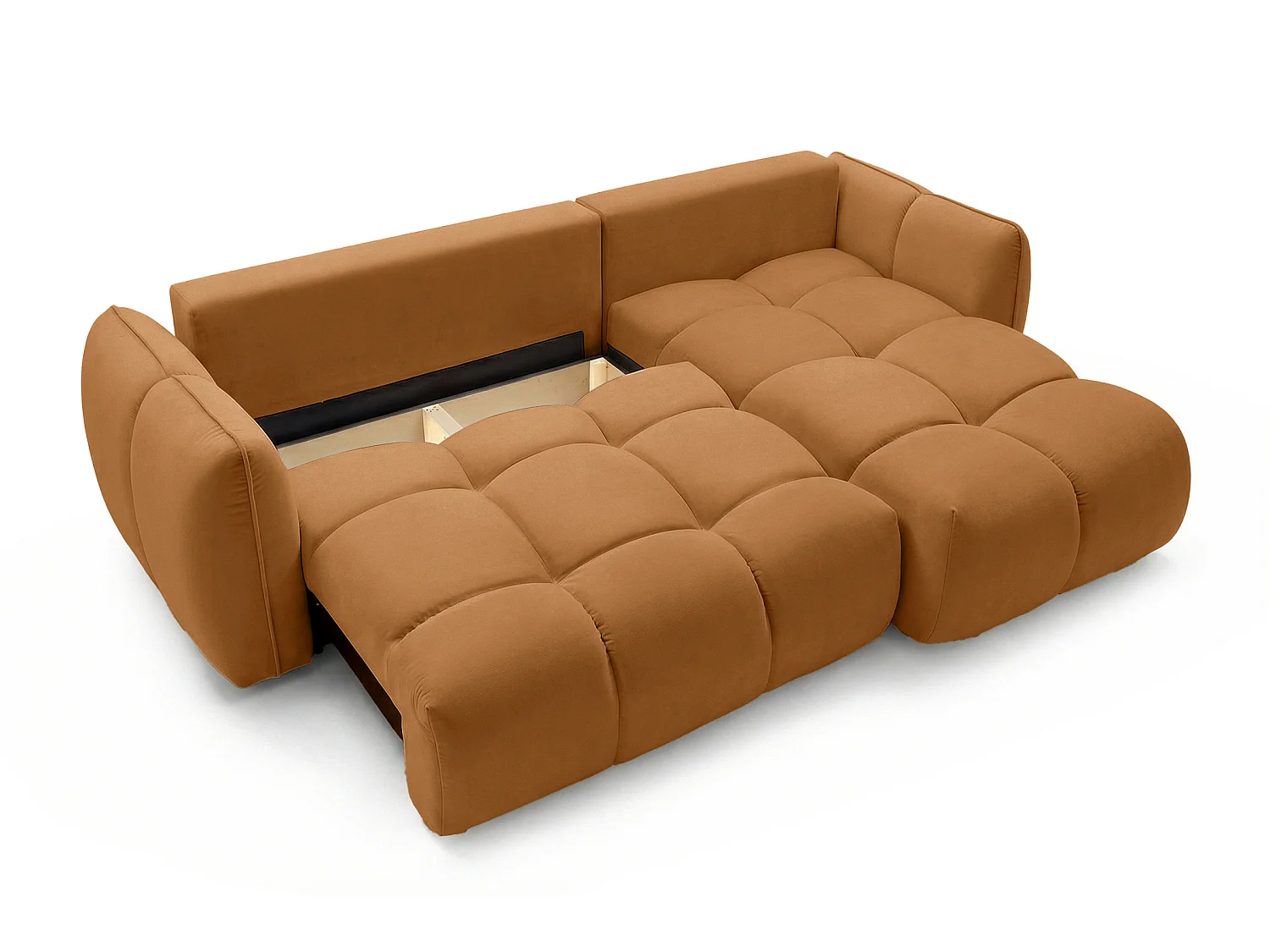BELVEO Velours Hoekslaapbank met Opbergruimte 250 cm - Bluvel Bekleding, Rechtse Orientatie
