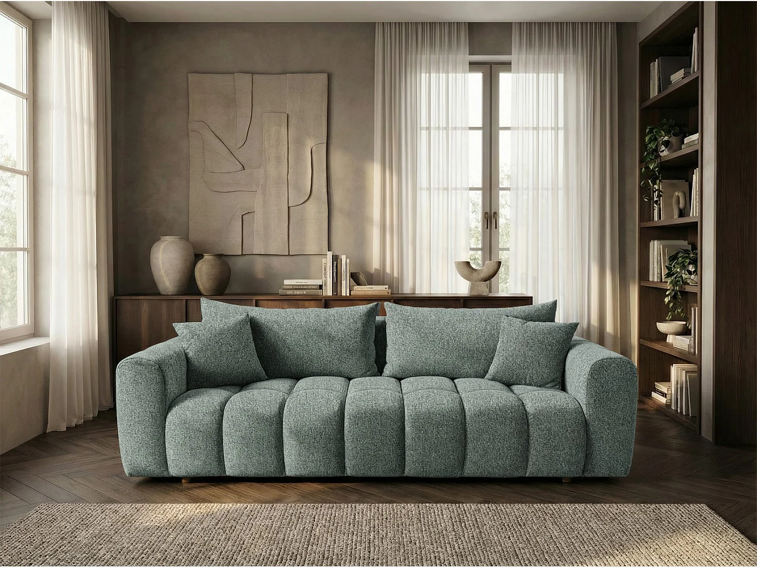Canapé convertible en tissu bouclé vert amande 240 cm - COSMO LUXURY