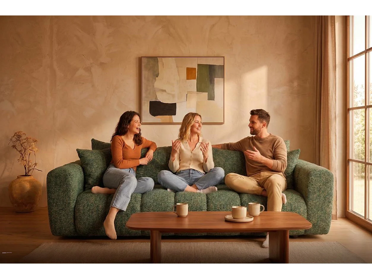 Schlafsofa COSMO LUXURY 240cm – Premium HR-Schaum – Strukturstoff Puente 33 Salbeigrün