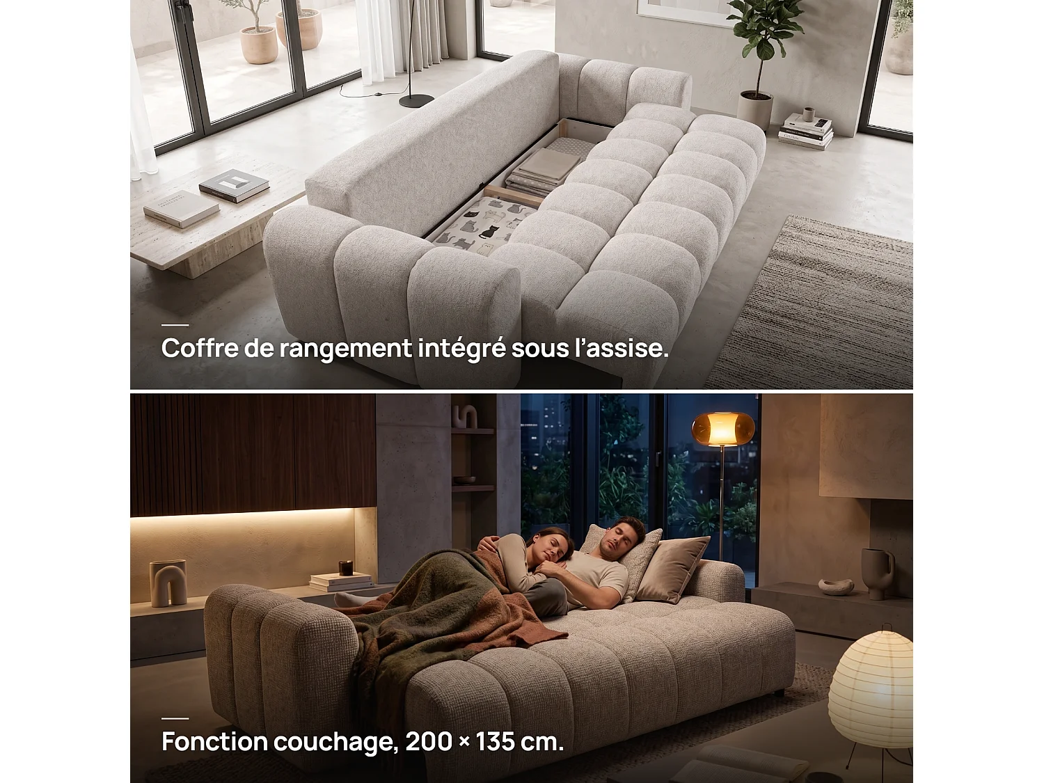 Schlafsofa COSMO LUXURY 240cm – Premium HR-Schaum – Strukturstoff Puente 33 Salbeigrün