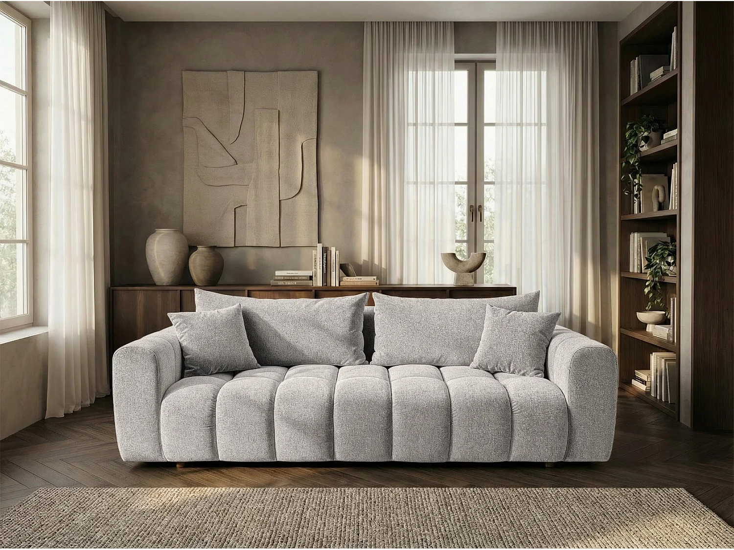 Canapé convertible en tissu bouclé beige 240 cm - COSMO LUXURY