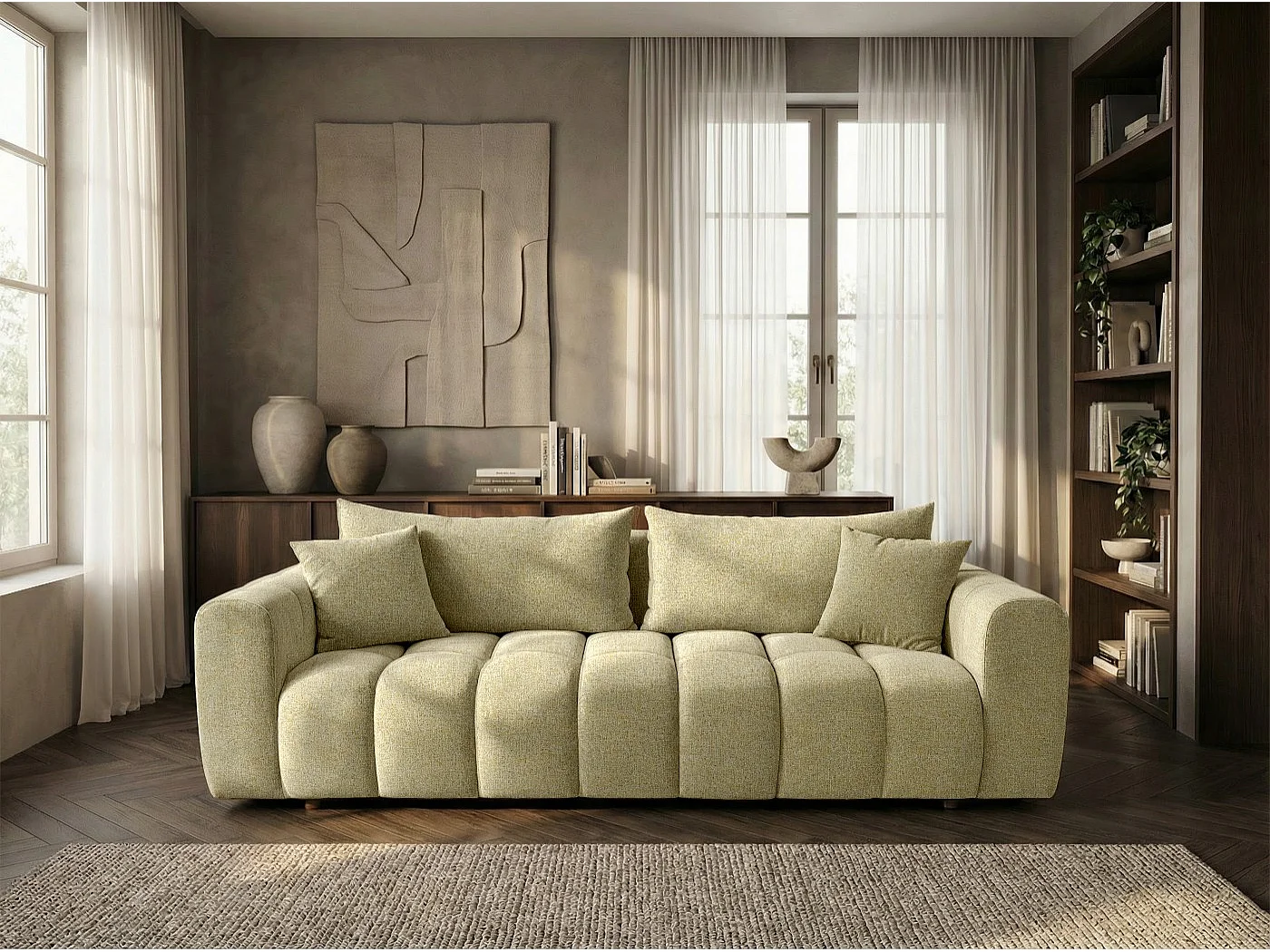 Schlafsofa COSMO LUXURY 240cm – Premium HR-Schaum – Strukturstoff Puente 41 Senfgelb