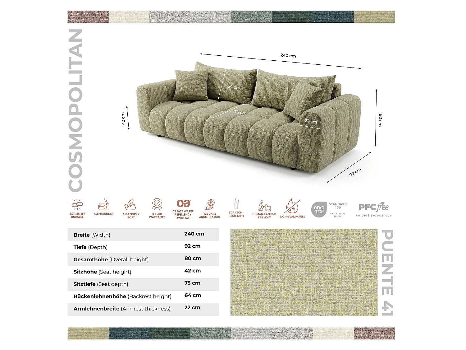 Canapé convertible 3 places en tissu jaune moutarde COSMO