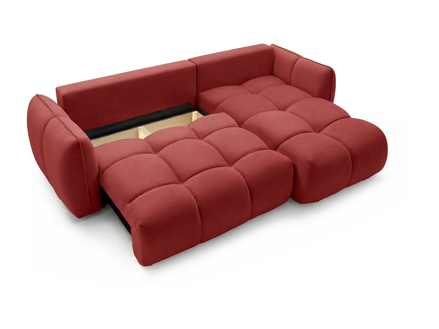 Ecksofa BELVEO mit Schlaffunktion und Bettkasten L-Form Ausrichtung Rechts Stoff Bluvel 59