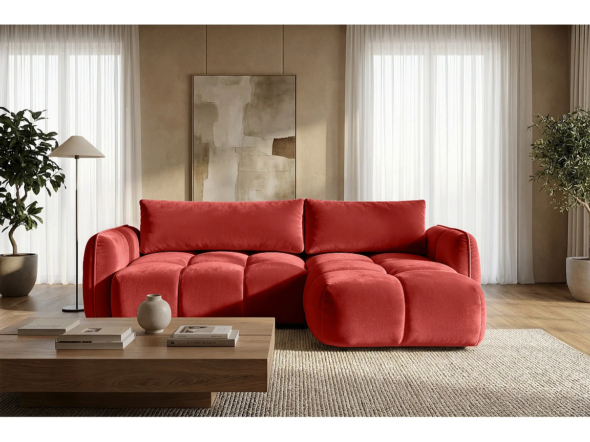 Ecksofa BELVEO mit Schlaffunktion und Bettkasten L-Form Ausrichtung Rechts Stoff Bluvel 59