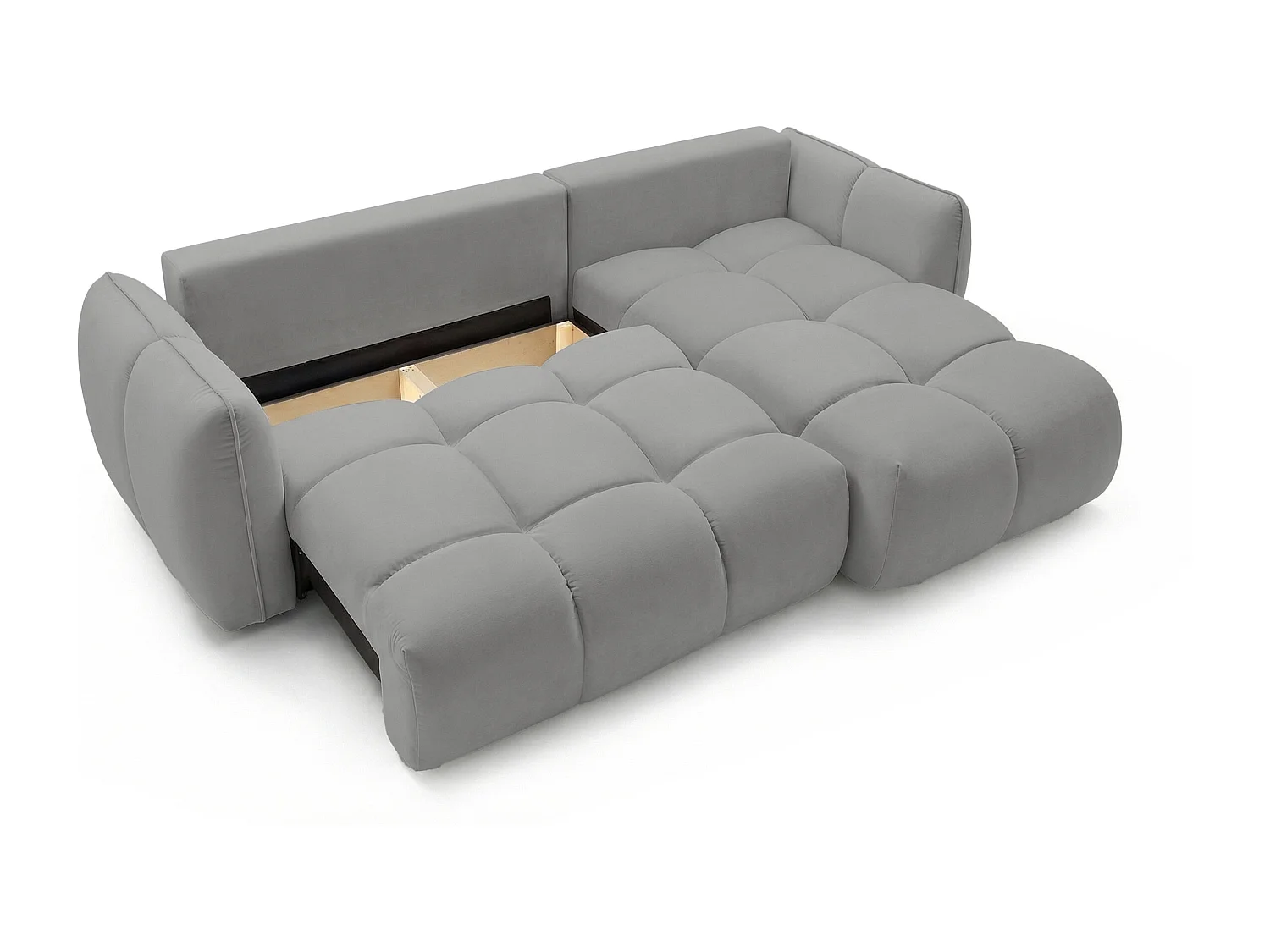 Ecksofa BELVEO mit Schlaffunktion und Bettkasten L-Form Ausrichtung Rechts Stoff Bluvel 14