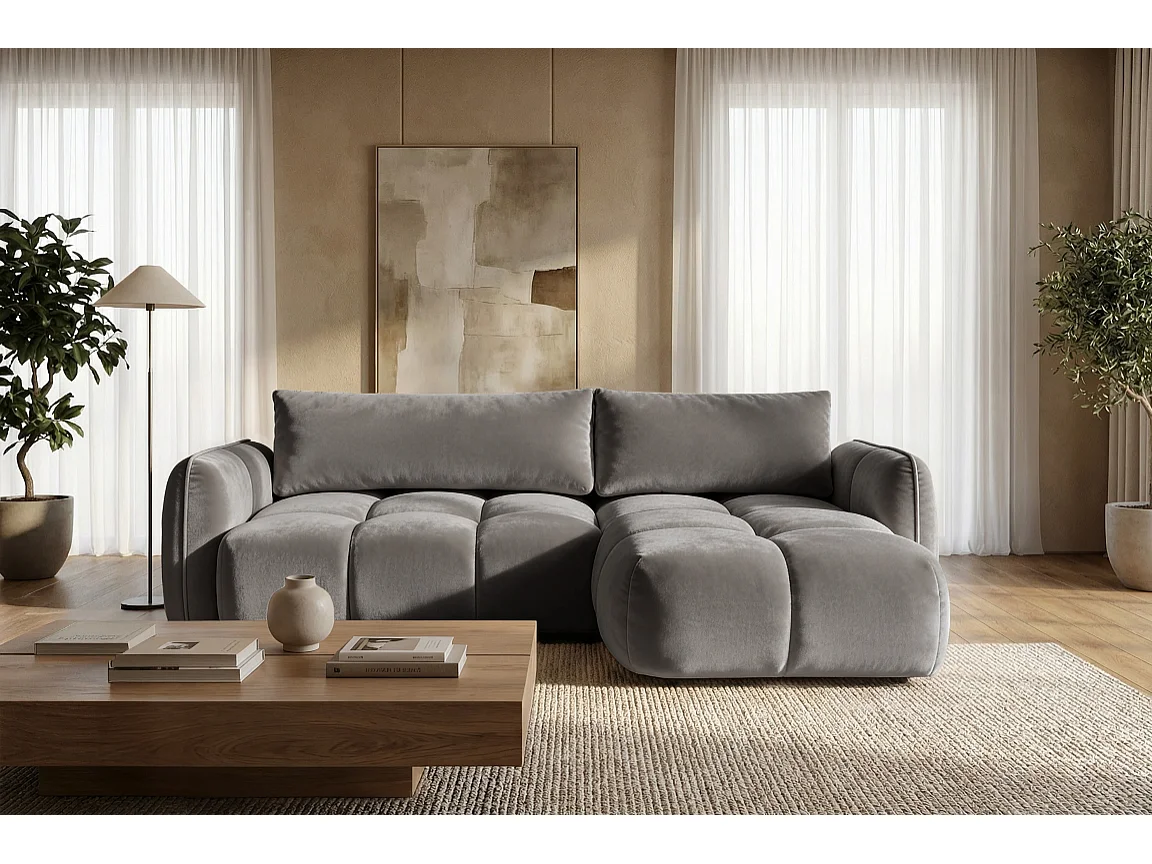 Ecksofa BELVEO mit Schlaffunktion und Bettkasten L-Form Ausrichtung Rechts Stoff Bluvel 14